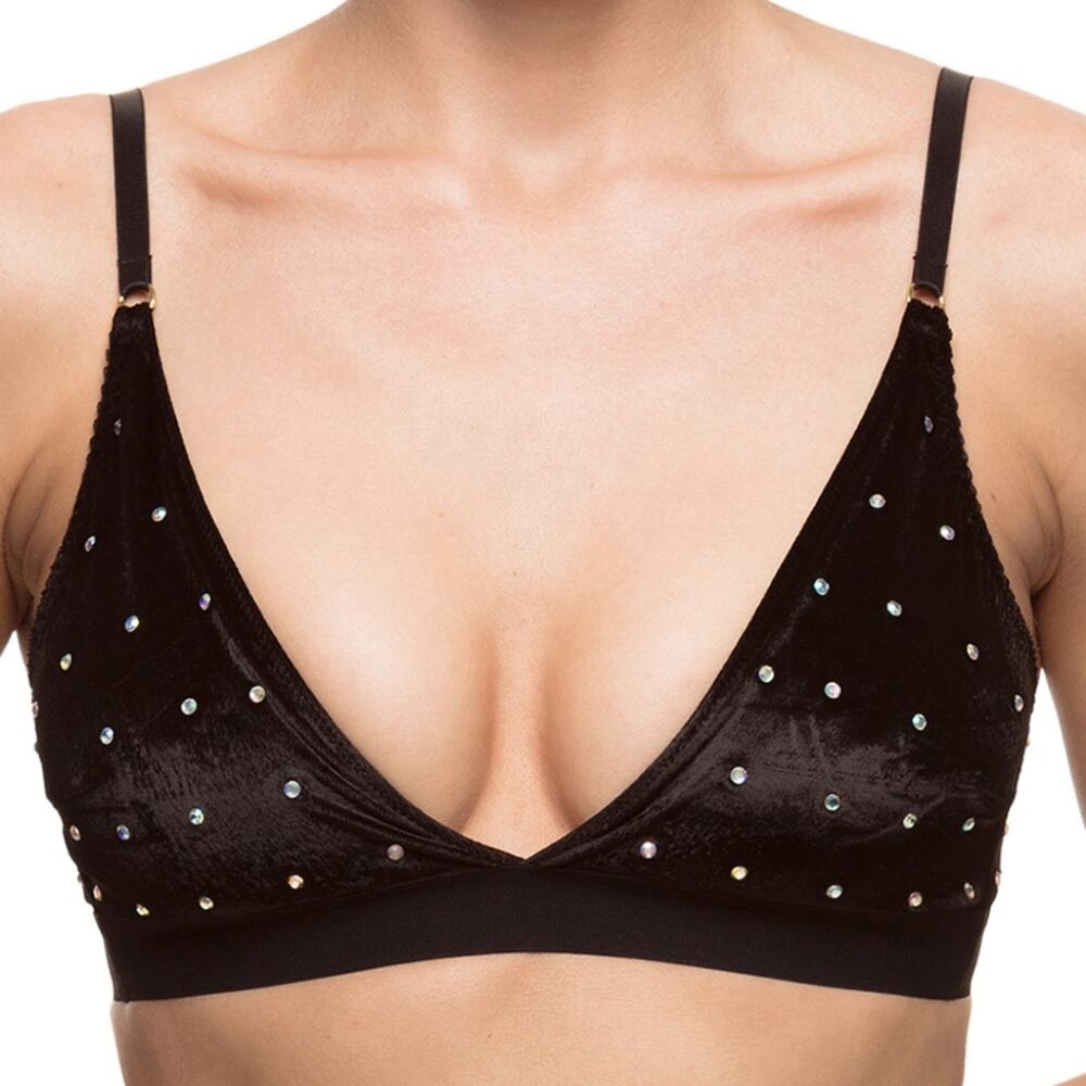NWT KISSKILL Sparkle Black Bralette with Crystals size Large